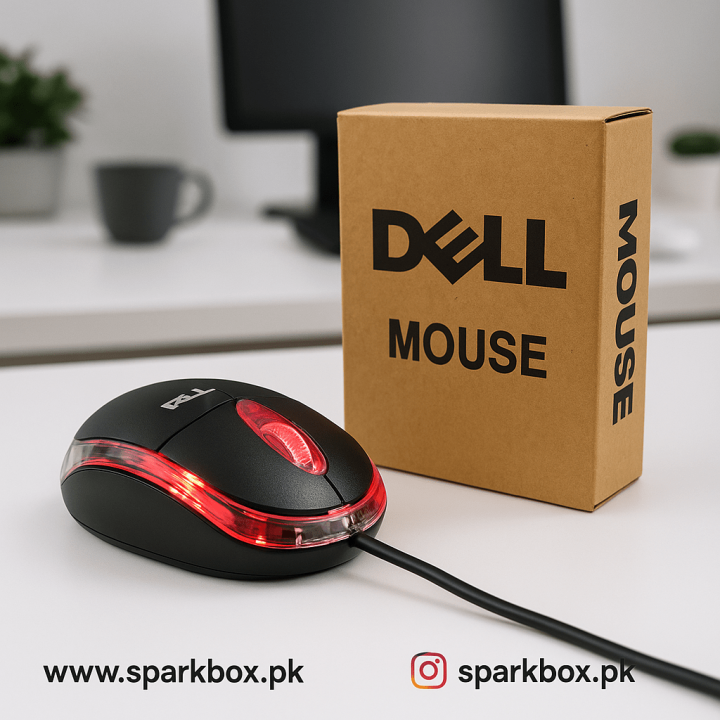 Affordable DELL Wired Usb Optical Mouse - Compact Size, Ultra-Sensitive, Red Light, (Khaki Box)
