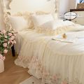 3pcs Korean style Duvet Cover Set (1*Duvet Cover + 2*Pillowcase, Without Core), Lace embroidery Bedding Set.
