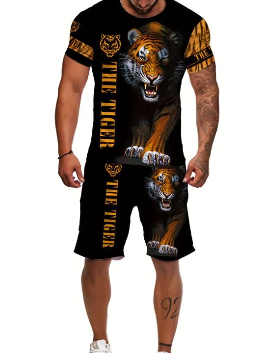 Summer%20men's%20casual%20round%20neck%20breathable%20T-shirt%20shorts%20set%20cool%20tiger%20pattern%20summer%20outdoor%20plus%20size%20two-piece%20set%20-%20Image%205