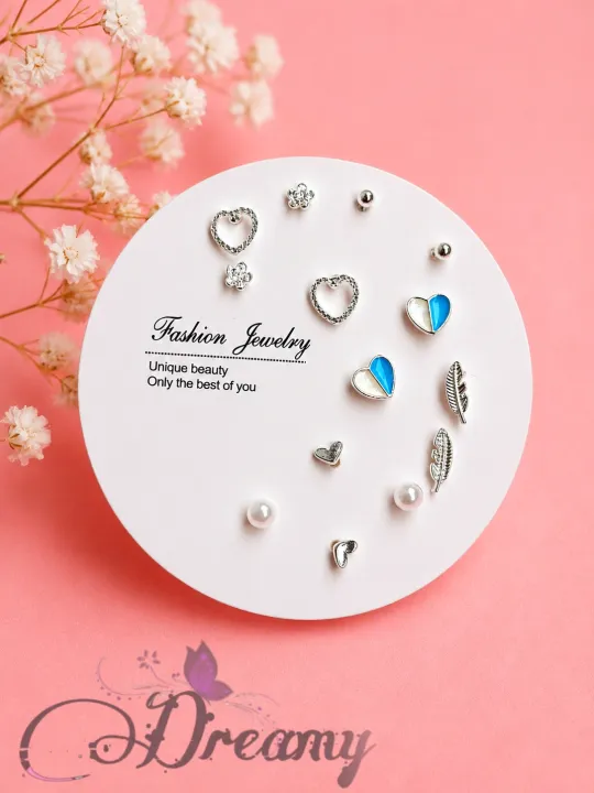 Simple%20Cute%20Stone%20Design%207%20Pairs%20Earrings%20Set%20for%20Girls%20Women's%20Fashion%20Jewellery%20-%20Image%204