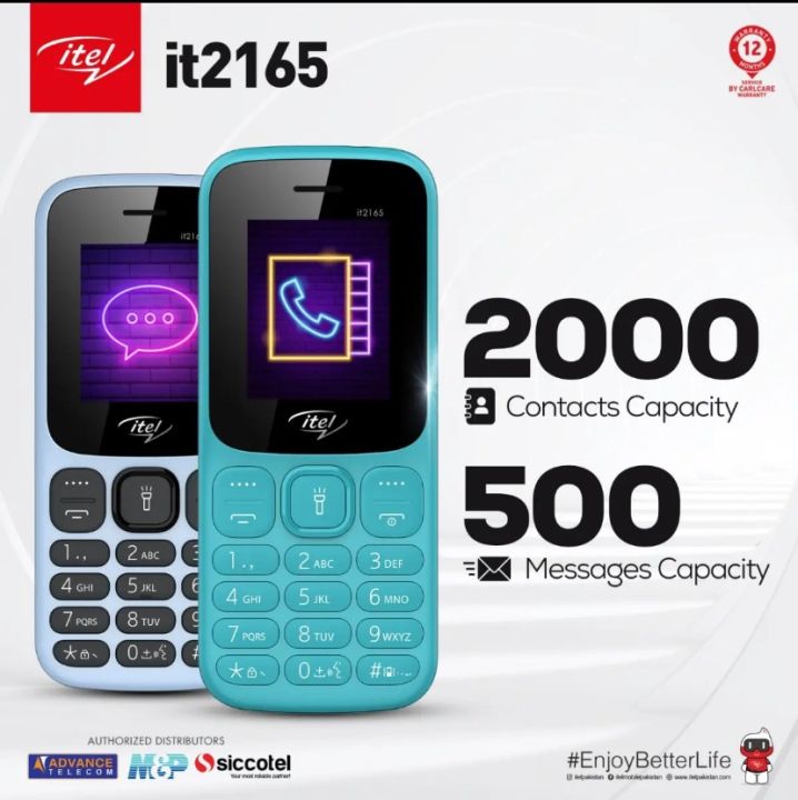 Itel it 2165 - Without camera - Dual Sim - 1.77 Inch Display - Dual Sim - PTA Approved with 1 Year Brand Warranty - King Talker - 2000 Contacts Capacity - Wireless FM Radio - 1000mAH Battery - Bright Torch