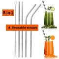 Straw stainless steel,Reusable straw with brush ,5 in 1 pack. 