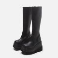 2024 Winter ladies Slope Heel Boots High top antislip shoe New fashion Thick Bottom boot Gothic style comfort casual women shoes. 
