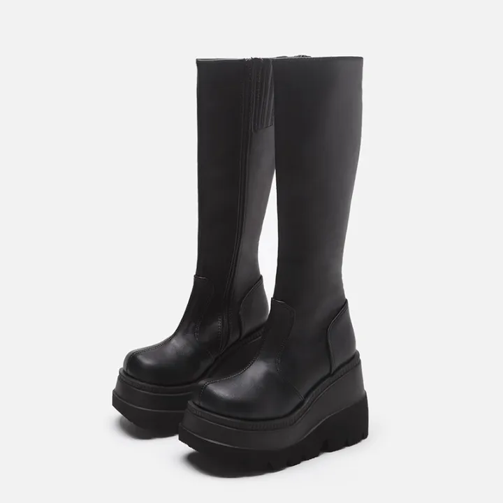 2024%20Winter%20ladies%20Slope%20Heel%20Boots%20High%20top%20antislip%20shoe%20New%20fashion%20Thick%20Bottom%20boot%20Gothic%20style%20comfort%20casual%20women%20shoes%20-%20Image%205
