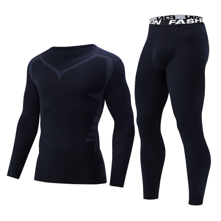 2%20Pcs%20Autumn/Winter%20Men's%20Sports%20and%20Leisure%20Warm%20Underwear%20Set%20Comfortable%20Large%20Stretch%20Athlete%20Round%20Neck%20Top%20Versatile%20Pants%20-%20Image%202
