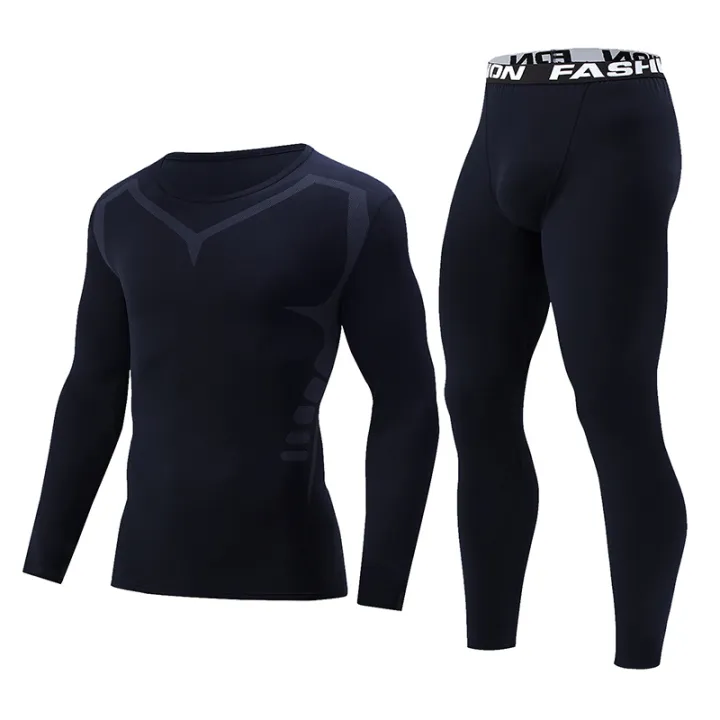 2%20Pcs%20Autumn/Winter%20Men's%20Sports%20and%20Leisure%20Warm%20Underwear%20Set%20Comfortable%20Large%20Stretch%20Athlete%20Round%20Neck%20Top%20Versatile%20Pants%20-%20Image%202