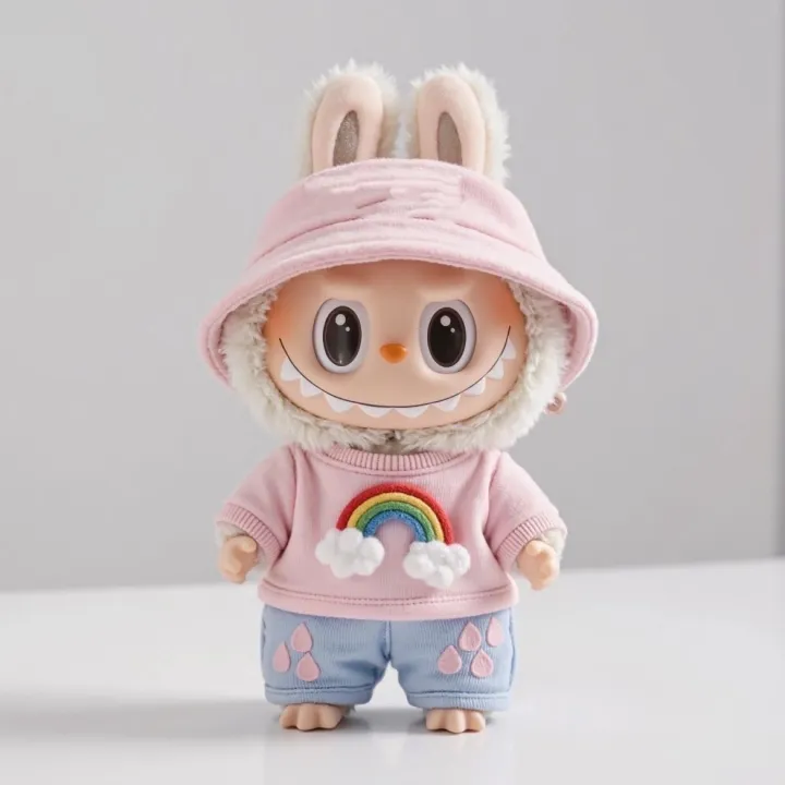 17cm%20Doll%20Clothes%20Standing%20Pendant%20Labubu%20Doll%20Replacement%20Set%20Cute%20Rainbow%20Top%20Plus%20Pink%20Hat%20Suitable%20for%20Labubu%20Clothing%20Set%20-%20Image%203