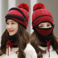 3 in 1 Women's Winter Scarf Set with Mask and Hat, Cold Weather Accessories, Available in Red, Black, Pink, Grey. 