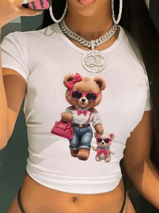 Kawaii%20Bear%20with%20Girls%20Design%20Cropped%20Girls%20Crop%20Top%20T%20Shirt%20Women's%20Print%20Shirt%20T-shirt%20Funny%20Top%20Tee%20-%20Image%204