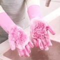 One (1) Pair of  Silicone Dish Washing Kitchen Hand Gloves- Multicolor. 