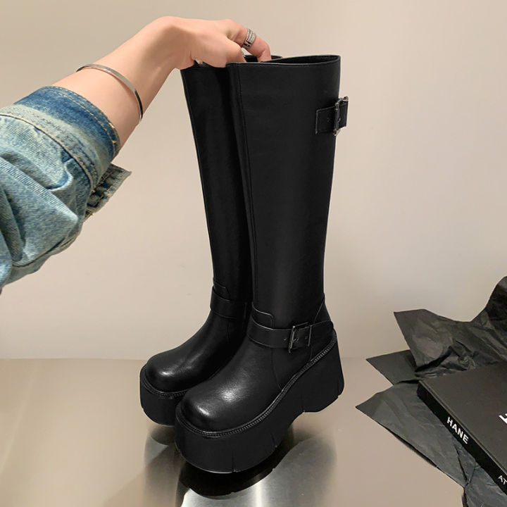 2024%20Women's%20Shoes%20Basic%20Women's%20Boots%20Classics%20Knee-High%20Boots%20Women%20Belt%20Buckle%20Side%20Zip%20Round%20Toe%20Wedge%20Platform%20Shoes%20Ladies%20-%20Image%204