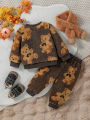 2024 New Style 6M-3Y Baby Unisex 2-piece Infant/Toddler Winter Cute Little Bear Plush Sweater Pants Casual Set. 