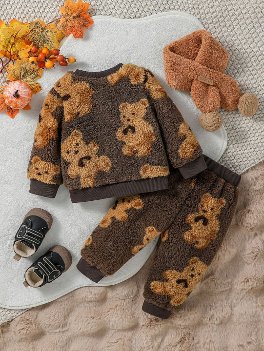 2024%20New%20Style%206M-3Y%20Baby%20Unisex%202-piece%20Infant/Toddler%20Winter%20Cute%20Little%20Bear%20Plush%20Sweater%20Pants%20Casual%20Set%20-%20Image%202