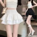 Princess Kawaii Sweet Mini Skirt Elastic High Waist Ballet-Style Tiered Skirt New White Casual Matching Girl's Short Cake Skirt.