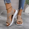 Fashionable New Style Elegant Mesh Wedge Heel Sandals Summer Round Toe Comfortable Anti Slip Fish Mouth Casual Sandals.