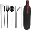 8Pcs/set Tableware Reusable Travel Cutlery Set Camp Dinnerware Set Stainless Steel Spoon Fork Chopsticks Straw Portable Case. 