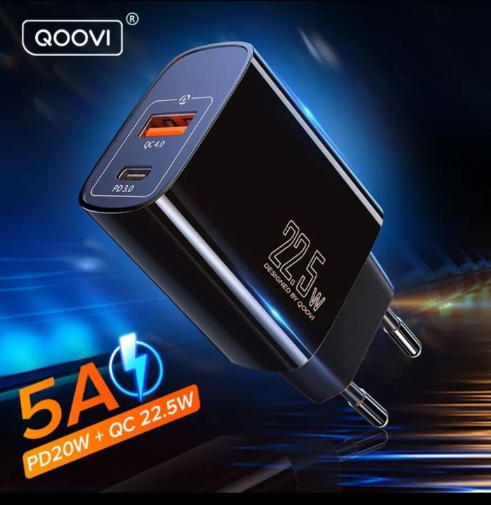 QOOVI iPhone 12 Pro Max Dual USB Type C PD 20W Charger 5A Fast Charging Wall Adapter Quick Charge 4.0 QC For iPhone 13 12 Xs Huawei Xiaomi Samsung.
