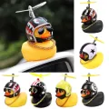 Small Yellow Duck Put A Helmet Sunglasses Propeller Duckling Car Cute Decoration. 