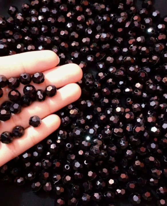 100 Pcs 7~8mm Black Crystal Faceted Plastic Beads For bag making, Jewelry Making DIY Bracelet Necklace Earrings Crafting Embroidery etc