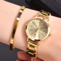 2pcs Set Watch Luxury Women Simple Dial Hollow Strap Fashion Gold Bracelet Quartz Wristwatch Student Ladies Watches Reloj Mujer. 