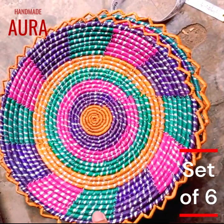 Set of 6 Bread Plates | Bread Baskets | Handcrafted wall hanging plates | Home Décor | Handwoven Round Bread Baskets | Kitchen Decorations and Tableware | Changairs