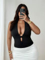 NewElegant Women  Hollow-Out Fashion Versatile Plus Size Vest Black Sleeveless Halter Neck Backless Top  Female Clothing. 