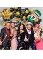 Luxury Birthday Party Decorations with Happy Birthday Banner in Gold Metallic, Black Gold Silver Confetti Balloons Supplies, Crown Beer Foil Balloons for 18th 21th 30th 40th 50th 60th Birthday Party. 