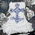 Aesthetic Y2k girl suspenders Top Y2k Clothes blue Gothic bow Slimming Bottom for Women dress  Girls high street character. 