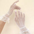Women Black White Summer Uv-proof Driving Gloves Female Thin Fishnet Mesh Gloves Fashion Ruffle Full Finger Lace Mittens.