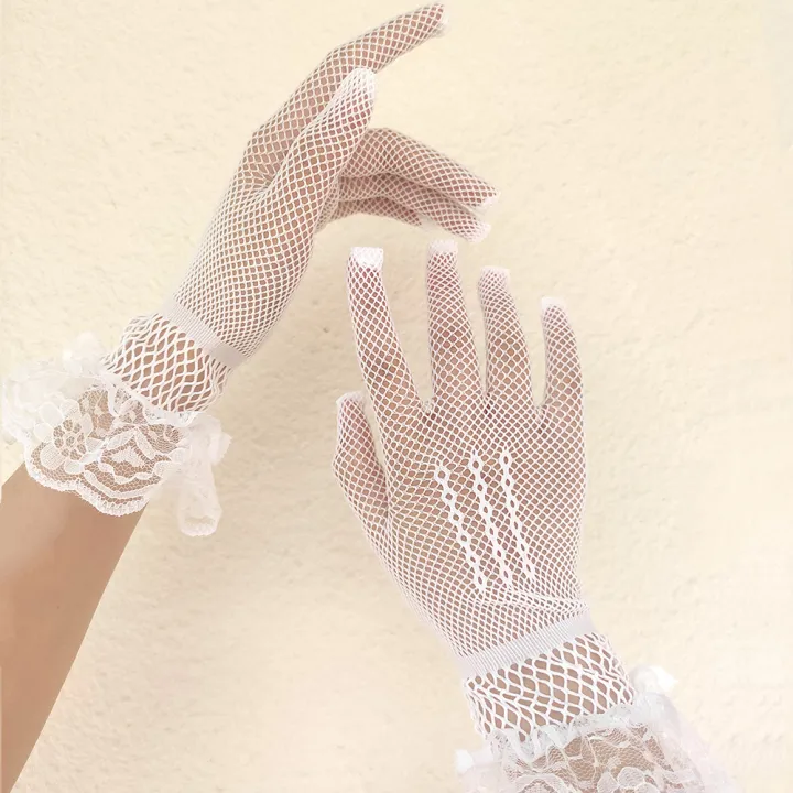 Women%20Black%20White%20Summer%20Uv-proof%20Driving%20Gloves%20Female%20Thin%20Fishnet%20Mesh%20Gloves%20Fashion%20Ruffle%20Full%20Finger%20Lace%20Mittens%20-%20Image%205