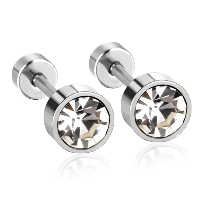 LUXUSTEEL%20Twist%20Back%20Round%20Cubic%20Zirconia%20Stud%20Earrings%20Stainless%20Steel%20Anti-allergy%20For%20Women%20Men%203mm%20to%207mm%20Christmas%20Party%20-%20Image%203