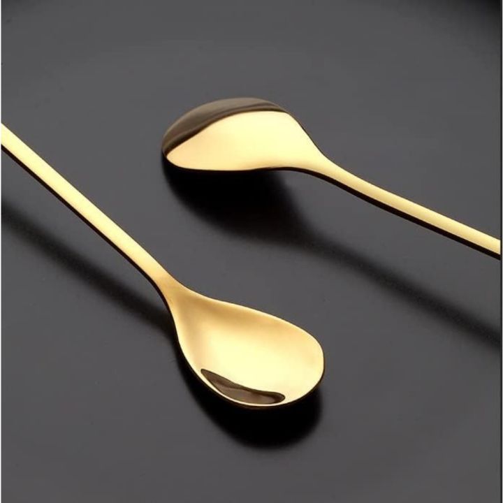 6pcs/Set%20Long%20Handle%207.4-Inch%20Leaf%20Teaspoons%20Gold%20Stainless%20Steel%20Coffee%20stirring%20spoon%20Kitchen%20Tools%20-%20Image%202