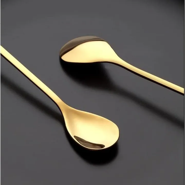 6pcs/Set%20Long%20Handle%207.4-Inch%20Leaf%20Teaspoons%20Gold%20Stainless%20Steel%20Coffee%20stirring%20spoon%20Kitchen%20Tools%20-%20Image%202