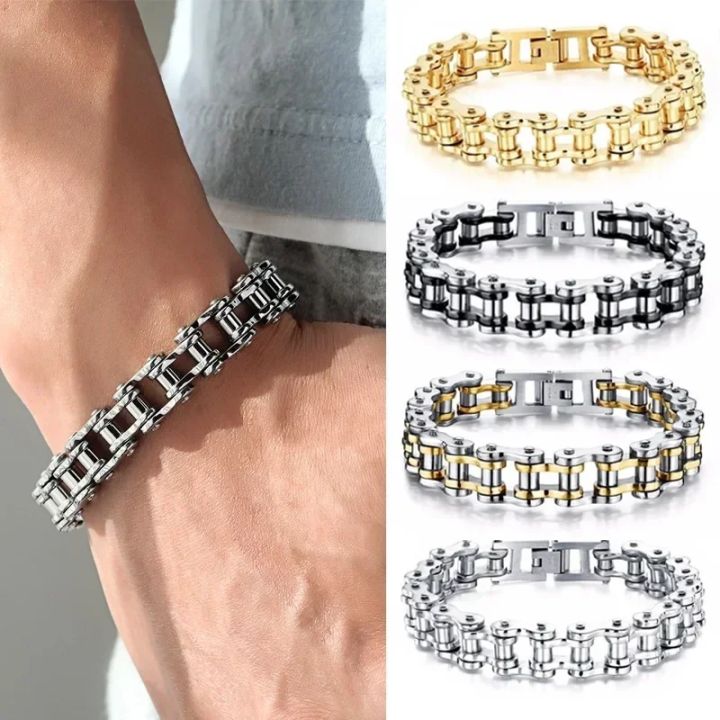 Stainless Steel Biker Chain Bracelet Mens Bracelet Link Chain Motorcycle Bicycle Style Bracelets Fashion Punk Bangles Jewelry