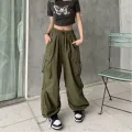 Casual Joggers Cargo Pants Women Solid Low Waist Pants Drawstring Wide Leg Baggy Trousers Y2k Streetwear Oversize Sweatpants. 