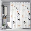 Simple cartoon naughty cat shower curtain Bathroom shower curtain easy to clean and scrub PEVA waterproof material light opaque.