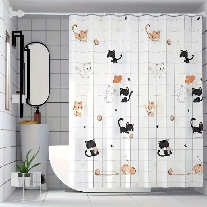 Simple%20cartoon%20naughty%20cat%20shower%20curtain%20Bathroom%20shower%20curtain%20easy%20to%20clean%20and%20scrub%20PEVA%20waterproof%20material%20light%20opaque%20-%20Image%202