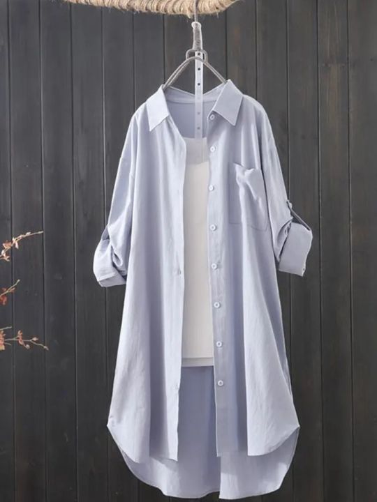 Korean%20Fashion%20White%20Shirt%20Women%202023%20Spring%20Summer%20Loose%20Breathable%20Midi%20Shirt%20and%20Blouse%20Lady%20Simple%20Solid%20Color%20Long%20Shirts%20-%20Image%203