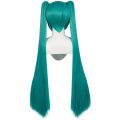 Long Double Clip Ponytails Hatsune Miku Cosplay Synthetic Wig Costume for Women Girls (Green).