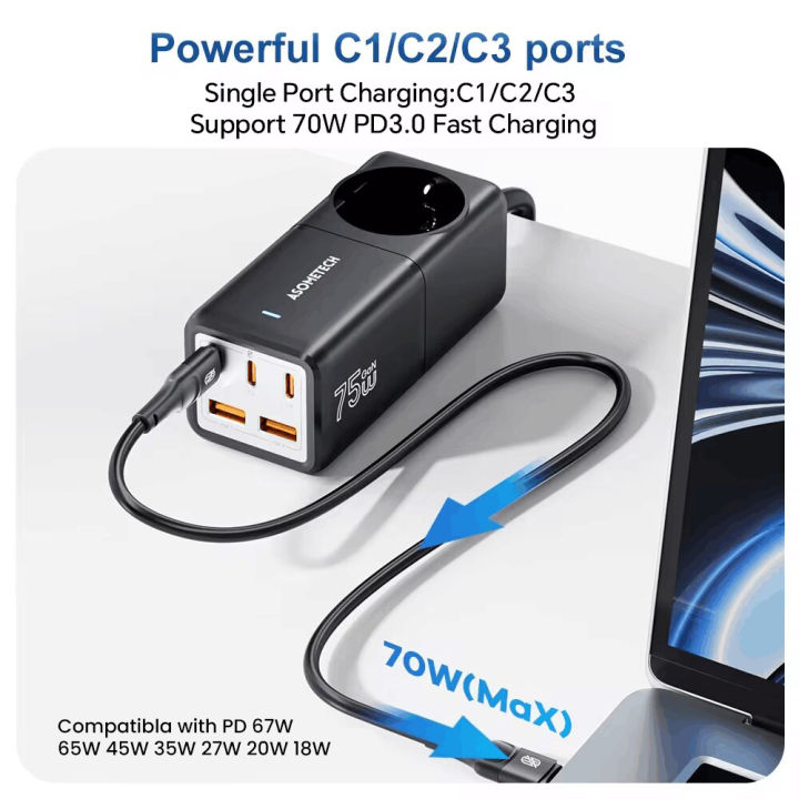 ASOMETECH%2075W%20GaN%20Desktop%20Charger%20Power%20Strip%20Charging%20Station%204000W%20Rated%20Power%2070W%20PD%20Quick%20Charger%20For%20iPhone%20%20Laptop%20-%20Image%203