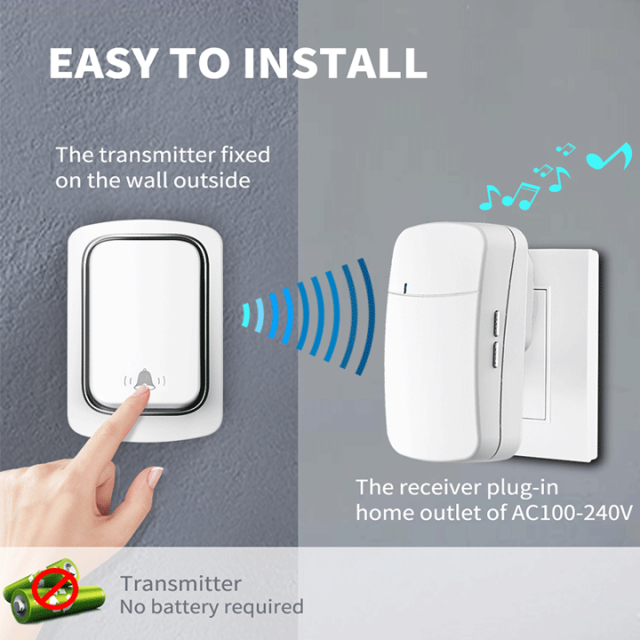 Self-Powered Wireless Doorbell, Household Anti-Theft Door Digital Music Chime Remote Control for Elderly Person's Call Device