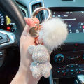 New fashion full diamond sitting bear key chain creative mink hair car key chain cute bag pendant gift.. 