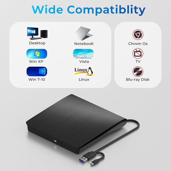 USB%203.0%20USB%20C%20External%20CD/DVD%20RW%20Drive%20Read%20Burner%20Portable%20DVD%20Player%20Optical%20Drives%20For%20Laptop%20PC%20Windows%2011%2010%20Linux%20OS%20Mac%20-%20Image%205