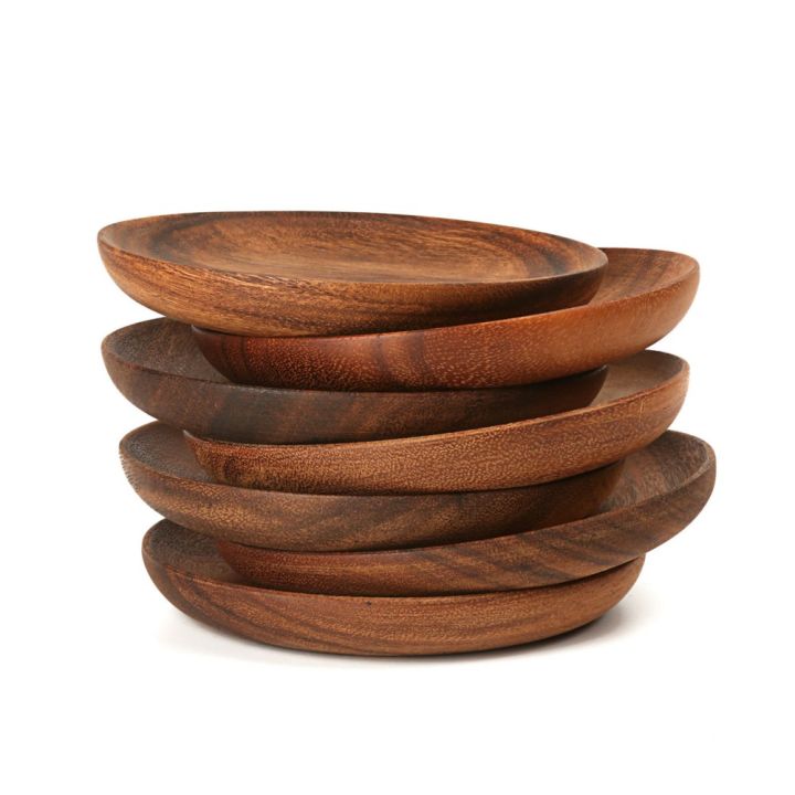10cm Round Wooden Plate Simple Solid Wood Plate Tray for Cafe Dessert