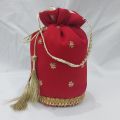 Designer Traditional Potli Bag with Fancy Embroidery and Gota Lace Handle for Women - Wedding Gift. 