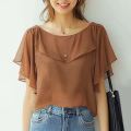 ZANZEA Women Chiffon Blouse Elegant Short Sleeve Shirt 2024 Summer Korean Fashion Solid Tops Tunic Casual Loose Ruffle Hem Blusa. 