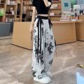 Women's Thin Casual Ice Silk Chiffon Wide Leg Pants 2025 Summer New Style Strap Drop Straight Tube Floor Trousers Korean Women.
