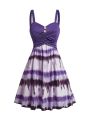 Plus Size Women's Tie Dye Print Dress Mock Button Crossover High Waisted Sleeveless A Line Mini Dress Summer Dresses. 