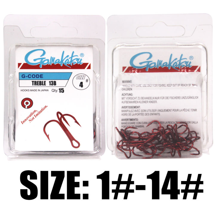 Gamakatsu Fishing Hooks 15Pcs/lot 1#-14# 13B Fishing Red Treble Hooks Round Bend Barbed Hook Steel Hooks For Bass Trout