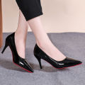 Pointed Toe Patent Leather High Heels Temperament Girl Red Sole Party Dress Stiletto Pumps Classic Black Work Single Shoes.